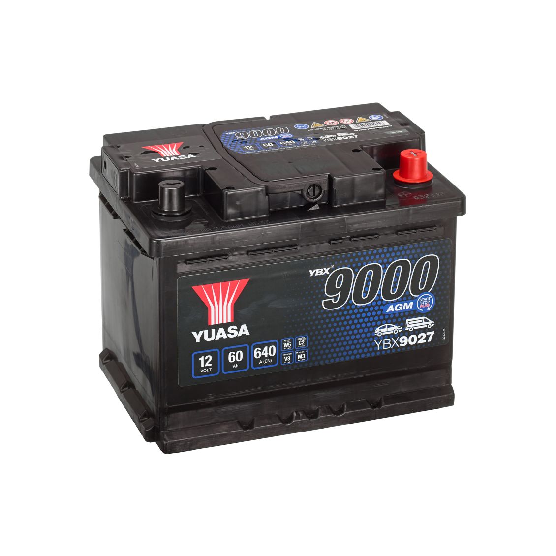 Autobatterie Yuasa YBX9027 12V 60Ah 640A AGM-Start-Stop-Plus-Batterie