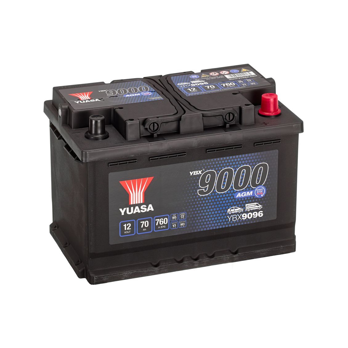 Autobatterie Yuasa YBX9096 12V 70Ah 760A AGM-Start-Stop-Plus-Batterie