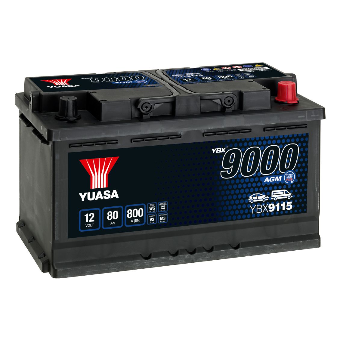 Autobatterie Yuasa YBX9115 12V 80Ah 800A AGM-Start-Stop-Plus-Batterie